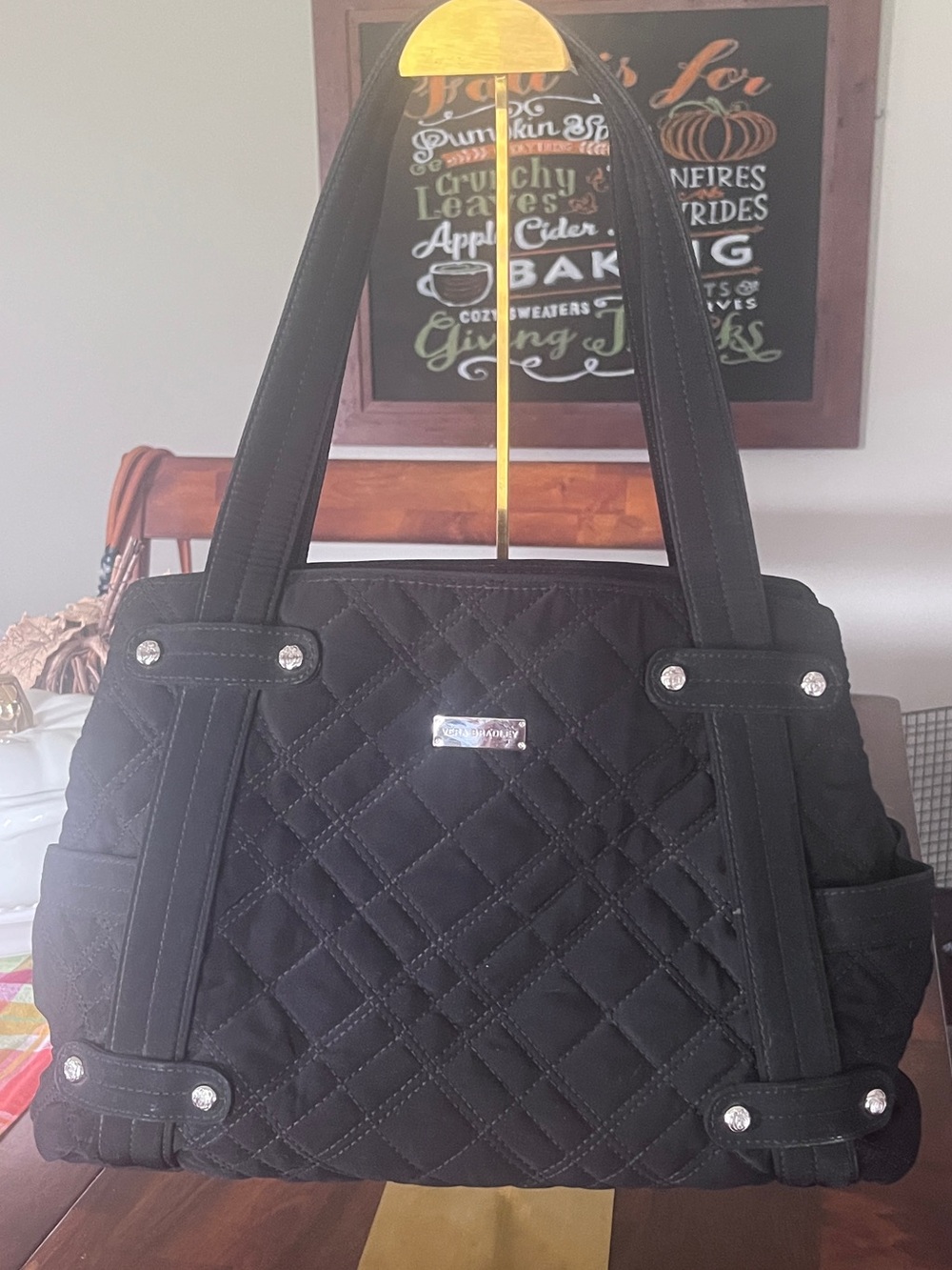 Large Vera Bradley Quilted Satchel in Black and Zebra